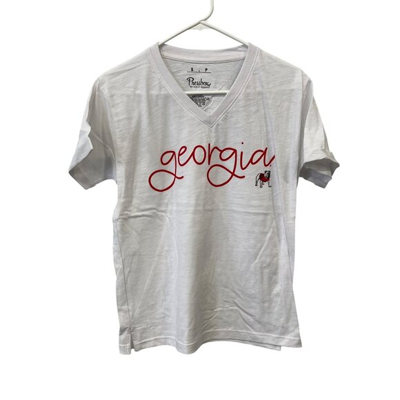 Pressbox Georgia V Neck Short Sleeve Graphic Tee Womens S White Cotton Basic NEW - Picture 1 of 6